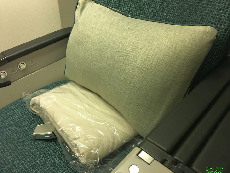 Cathay Pacific Premium Economy pillow and blanket