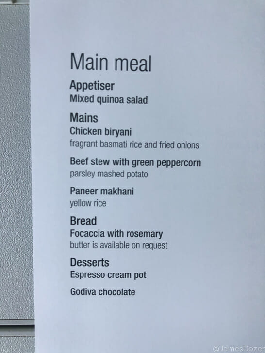 Qatar Airways Boeing 777 menu