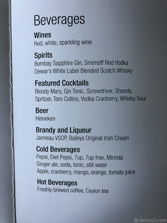 Qatar Airways Boeing 777 menu