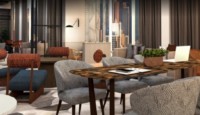 a room with a table and chairs