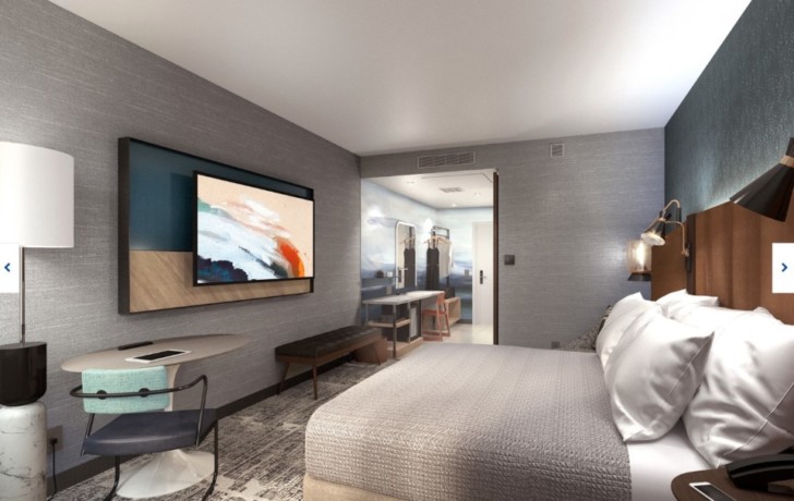 a room with a bed and a table