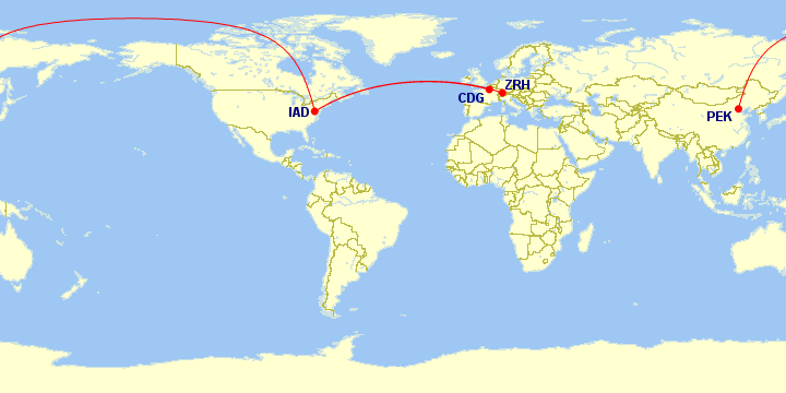 a map of the world with a red line