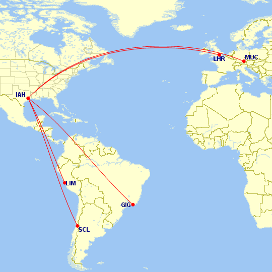 a map of the world with red lines