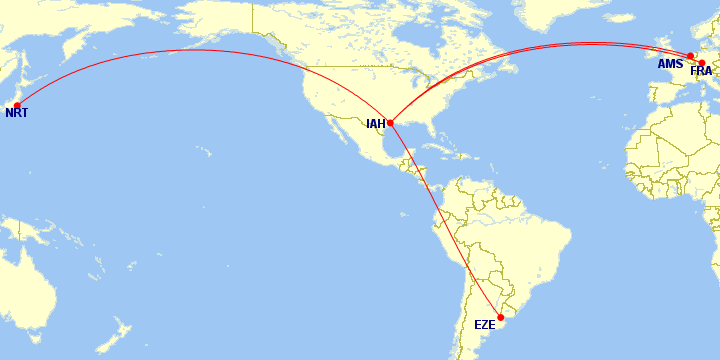 a map of the world with a red line