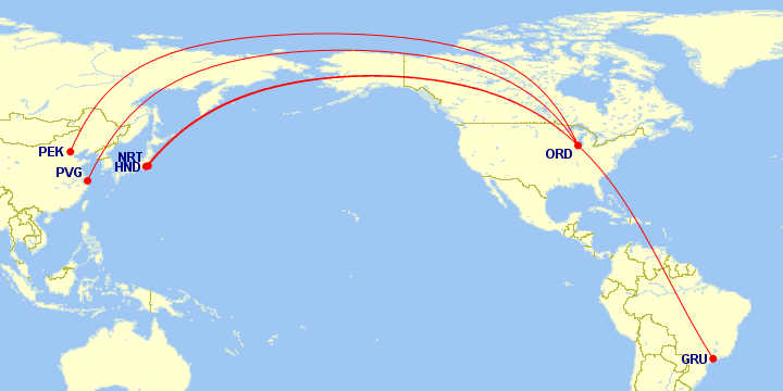 a map of the world with red lines