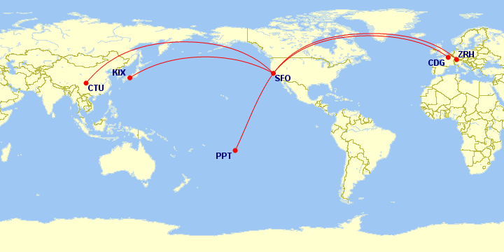 a map of the world with red lines
