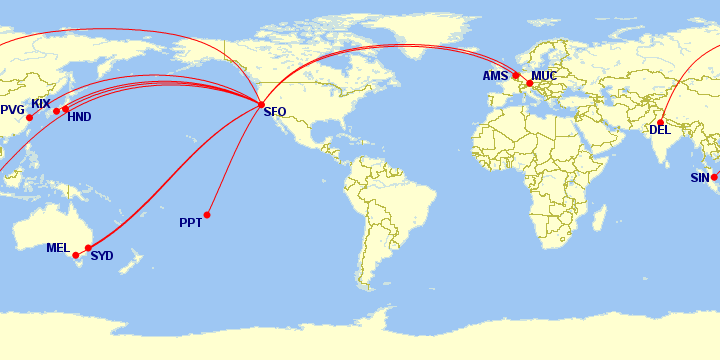 a map of the world with red lines