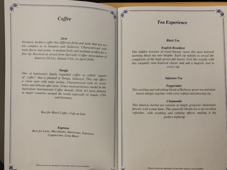a menu with text on it