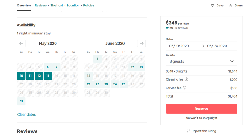 Renting an Airbnb - availability calendar