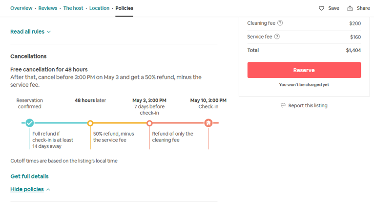 Renting an Airbnb - cancellation policy