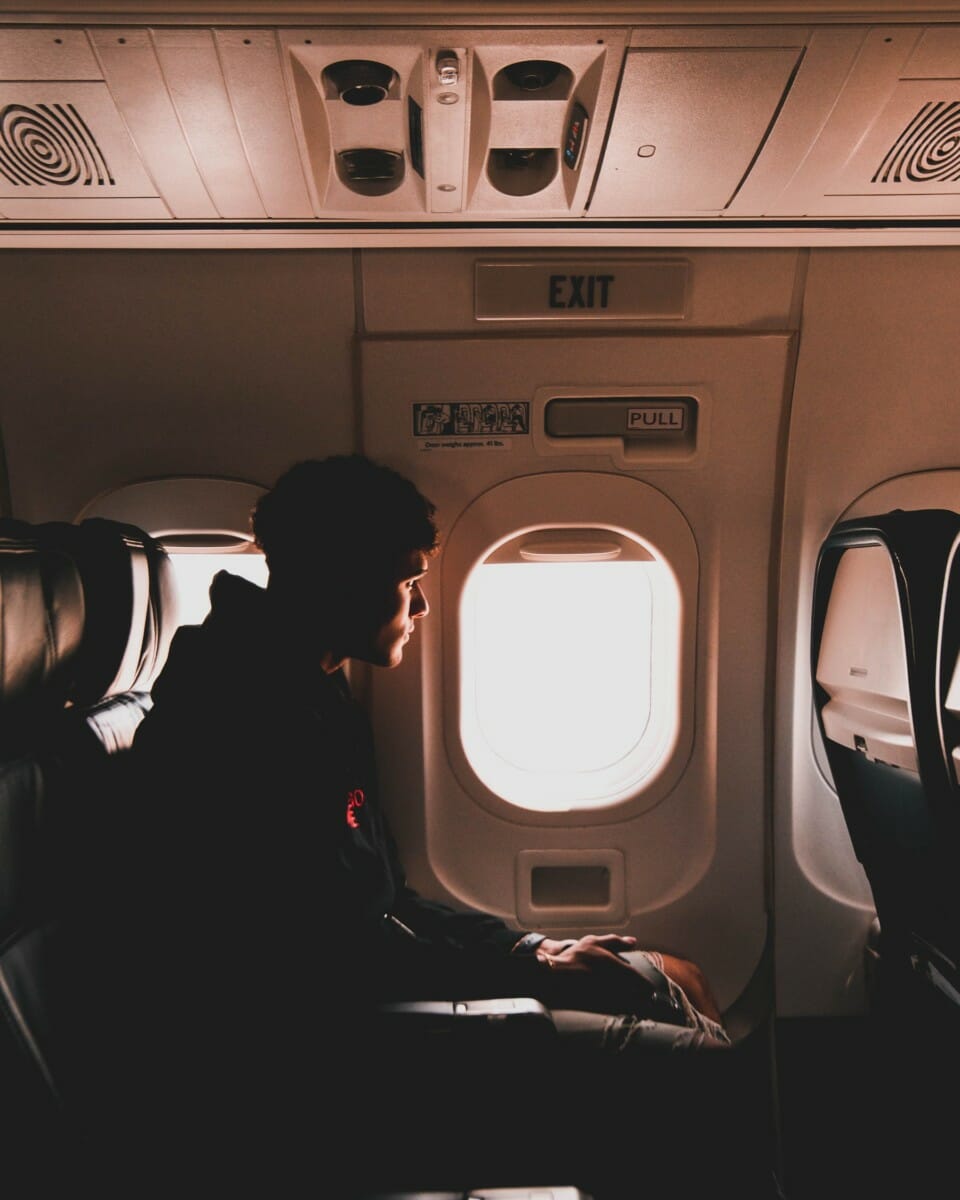 a person sitting in an airplane
