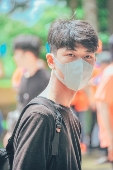a man wearing a face mask