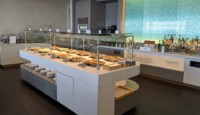 a buffet with food on the counter