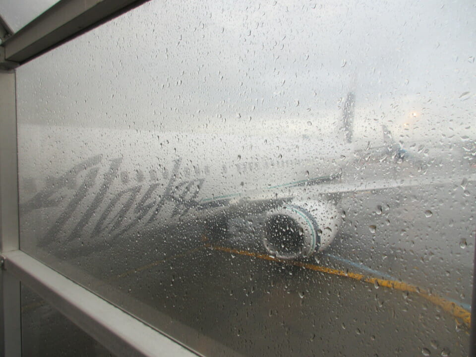 a window with a plane on it