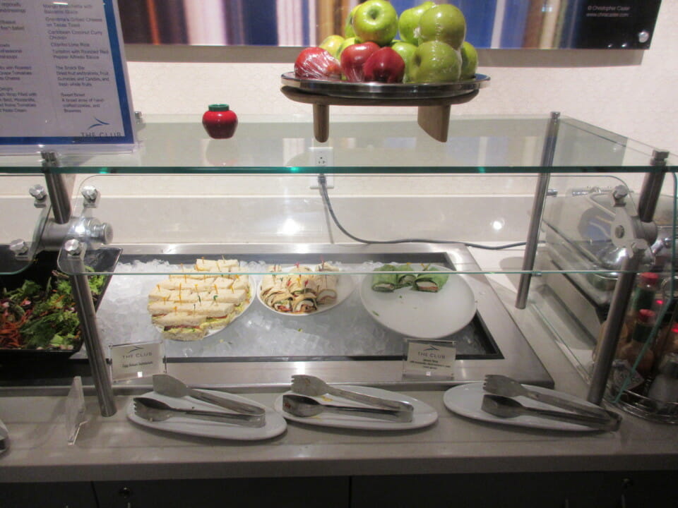 a buffet with food on it