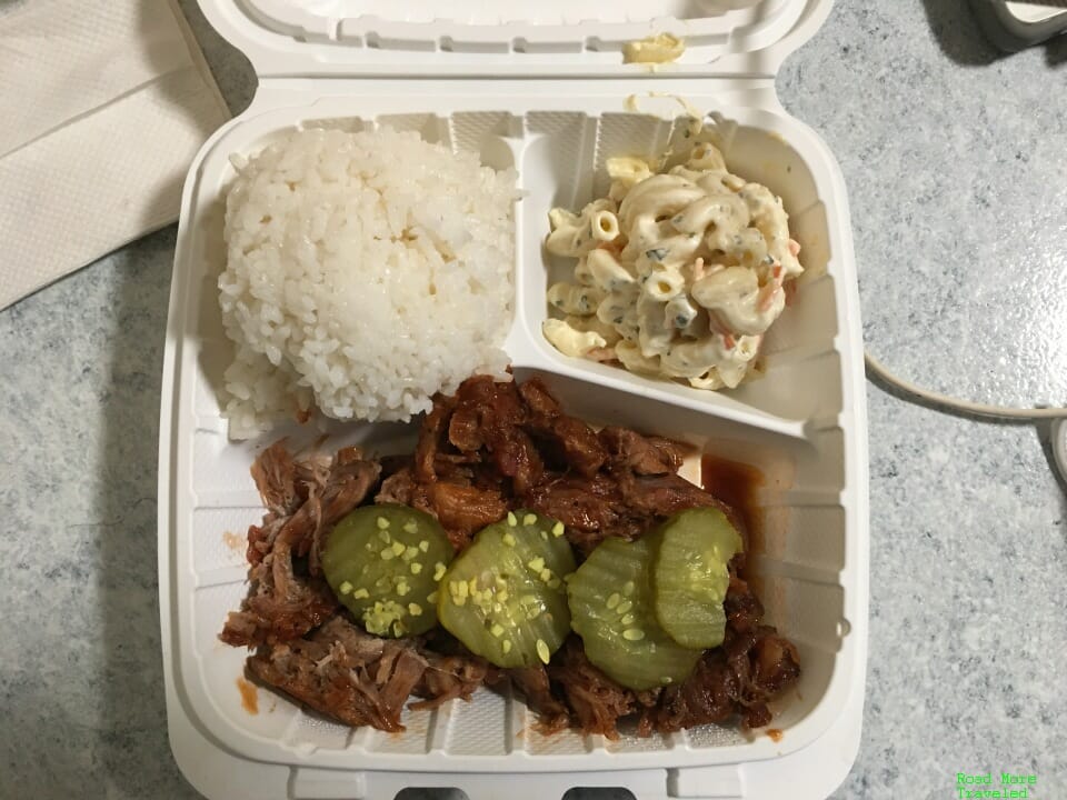 Pulled pork plate lunch, Verna's Drive-In, Hilo