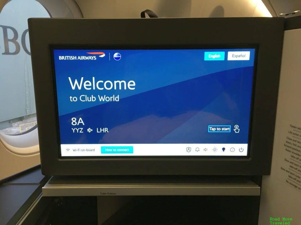 British Airways A350 Club Suite TV screen