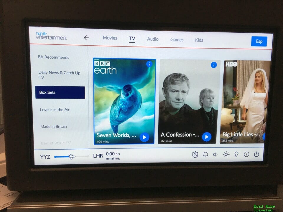 British Airways A350 Club Suite TV selection