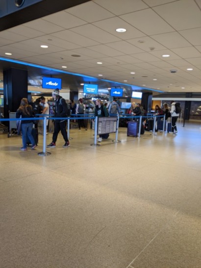 people standing in line at an airport