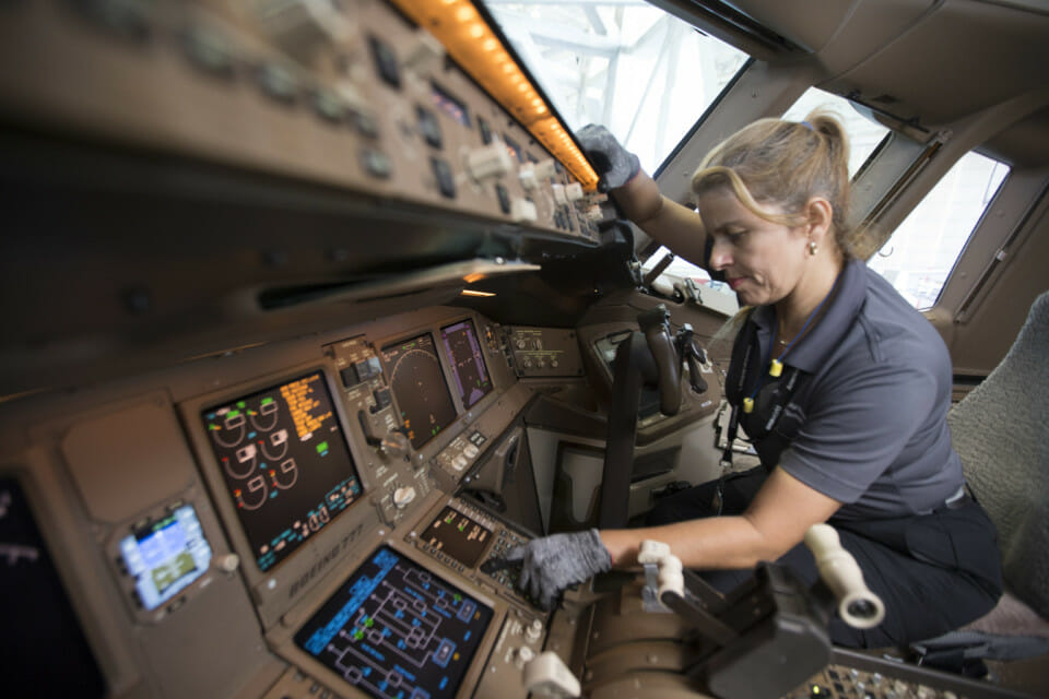 a woman in a cockpit