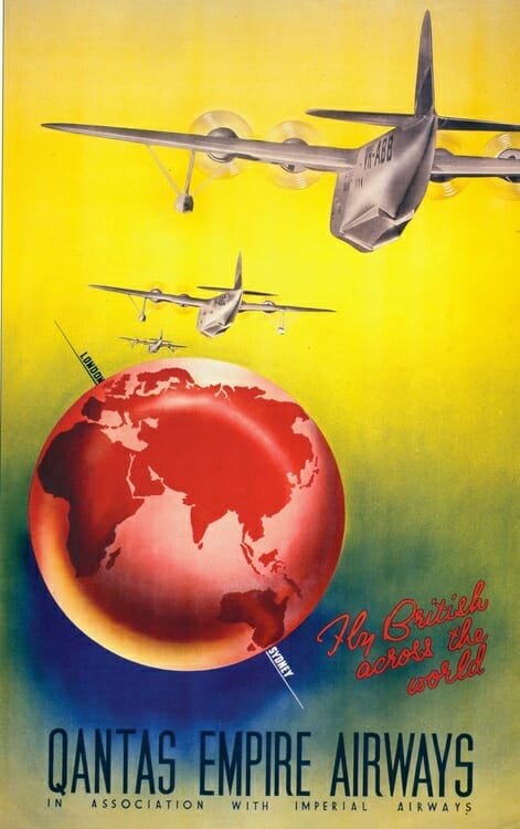 a poster of airplanes flying over the earth