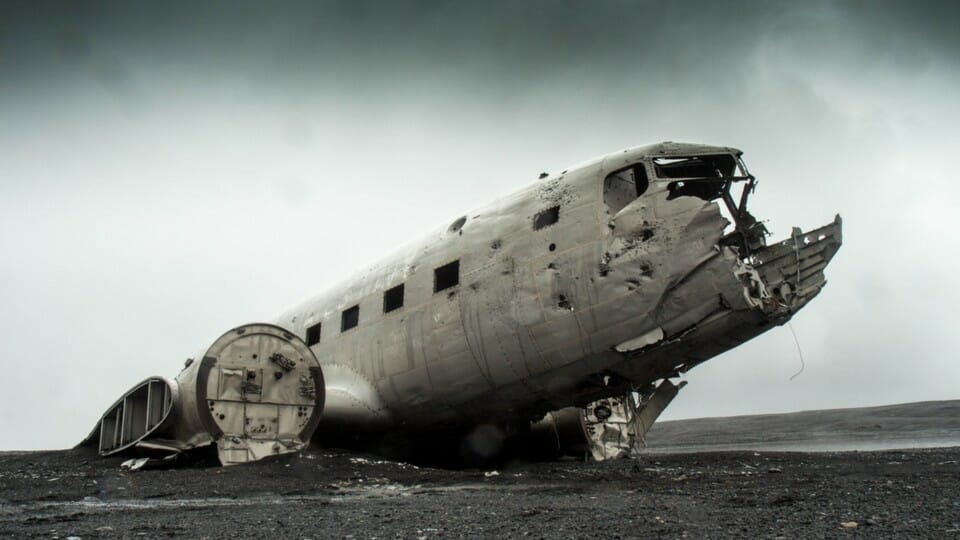 a crashed airplane in the desert