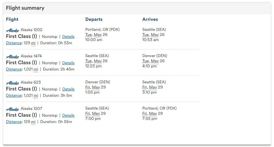 a screenshot of a flight schedule