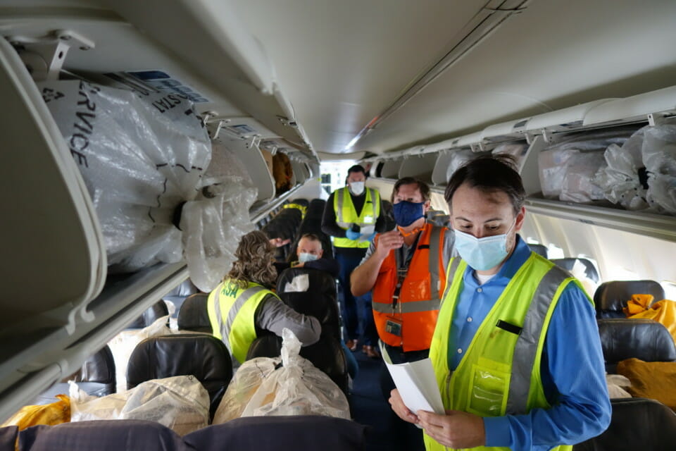 a group of people in a plane