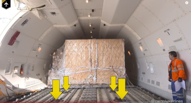 a large box in a cargo plane