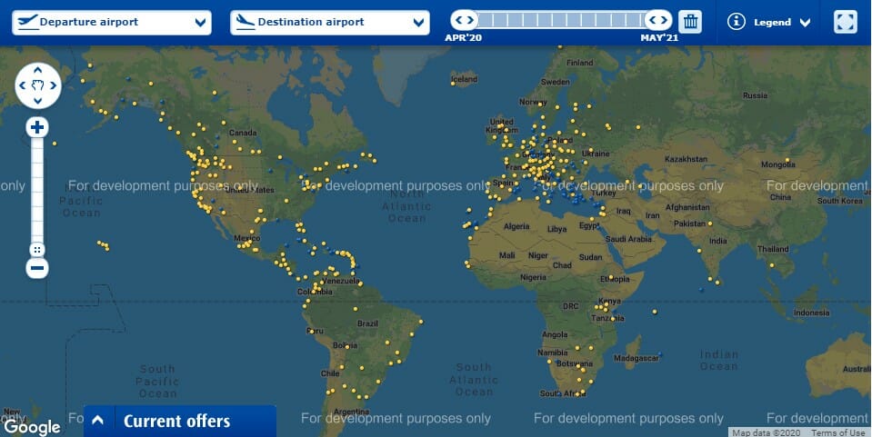 a map of the world with yellow dots