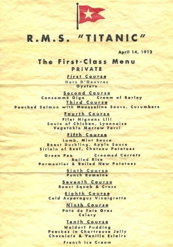 a menu of a cruise ship