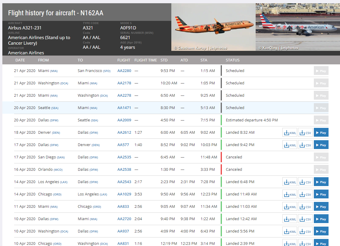 a screenshot of a flight schedule