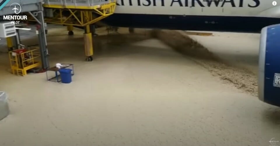 a plane being poured into a building
