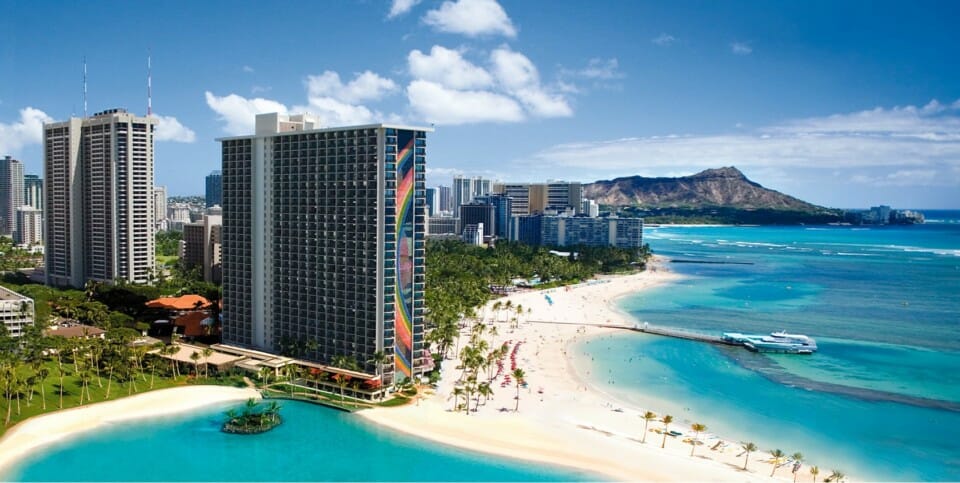 a high angle view of a beach and a building