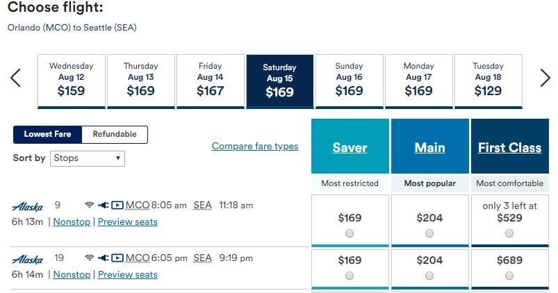 a screenshot of a flight schedule
