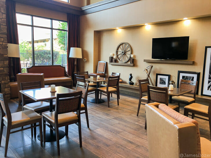 a room with tables and chairs