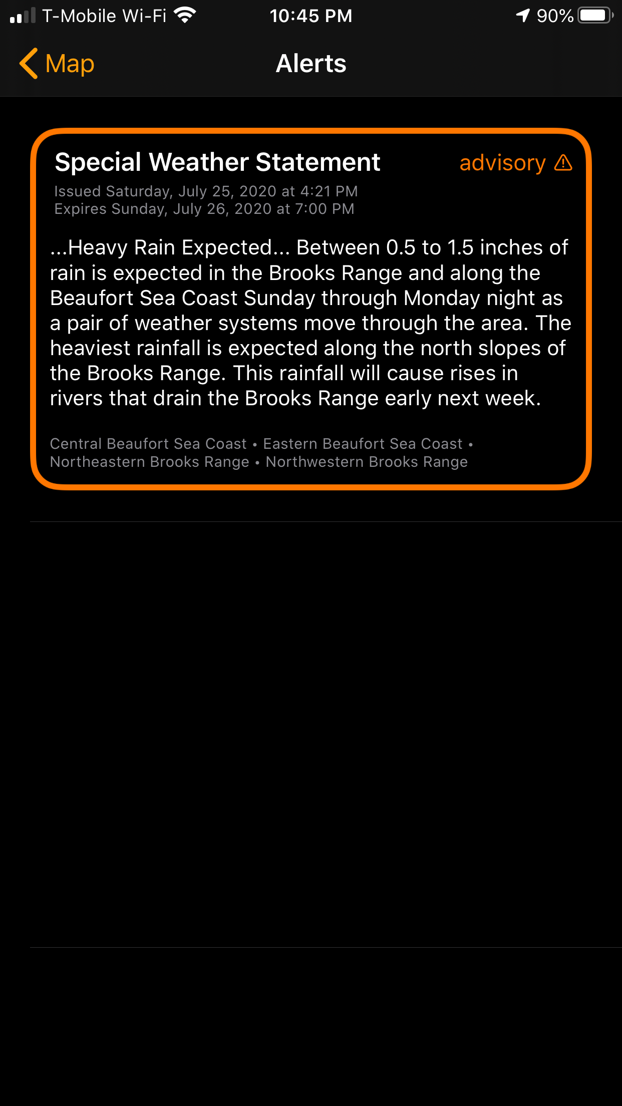 NWS Special Weather Statement, Coldfoot area