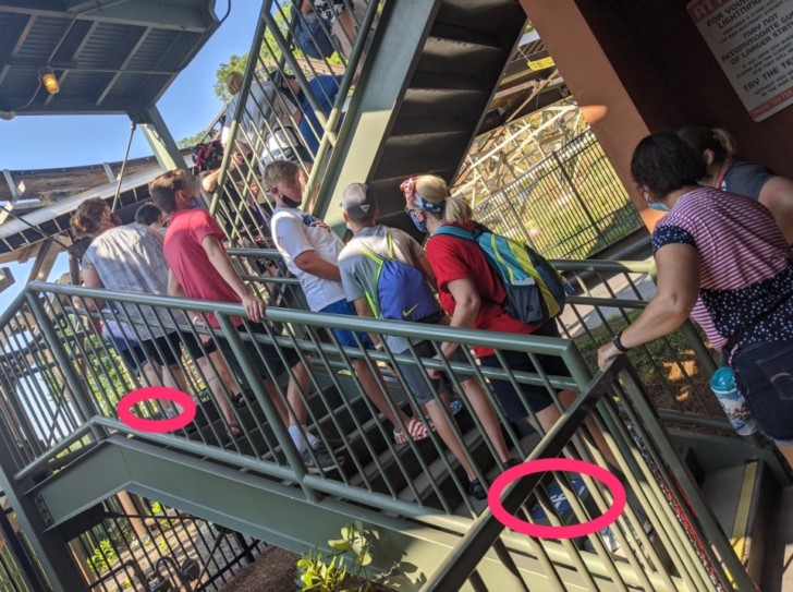 a group of people on a staircase