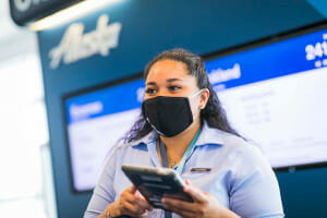 a woman wearing a face mask