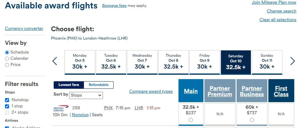 a screenshot of a flight schedule
