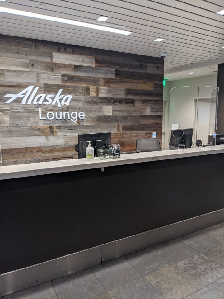 a reception desk in a building