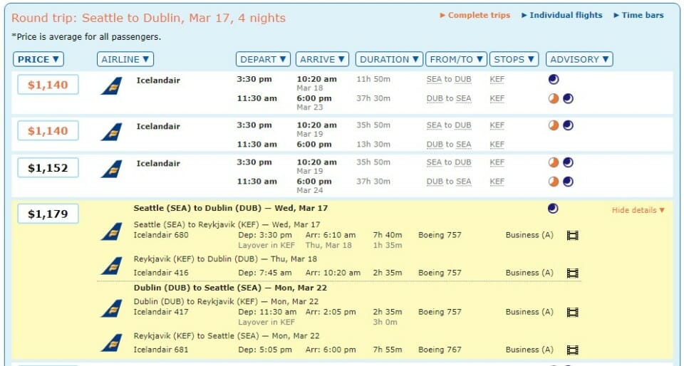 a screenshot of a flight schedule