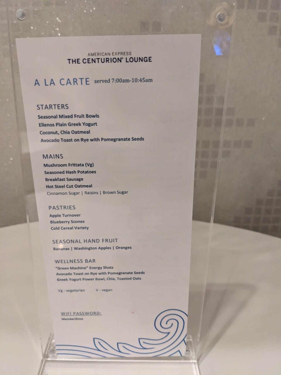 Amex menu