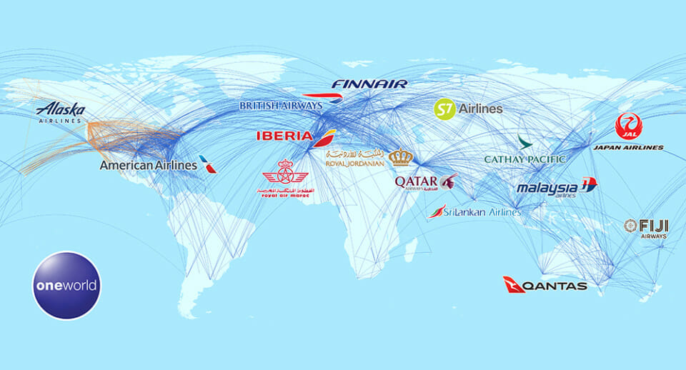a map of the world with different airlines
