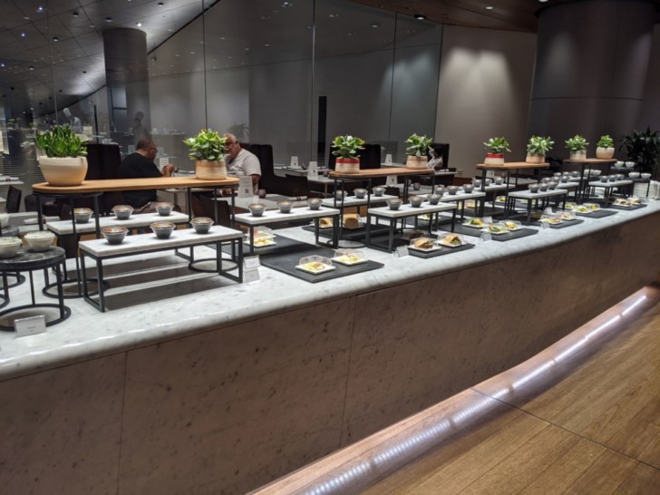 a long table with food on it