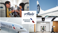 a collage of people in an airplane