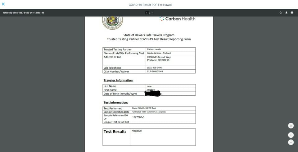 a screenshot of a test results form