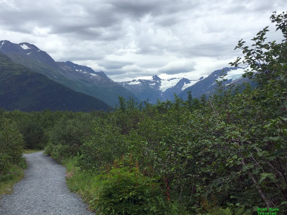 Portage Lake glaciers from end of Byron Glacier trail