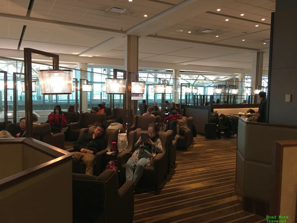 Plaza Premium YVR Domestic - view from back of seating area