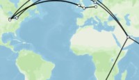 a map of the world with a route